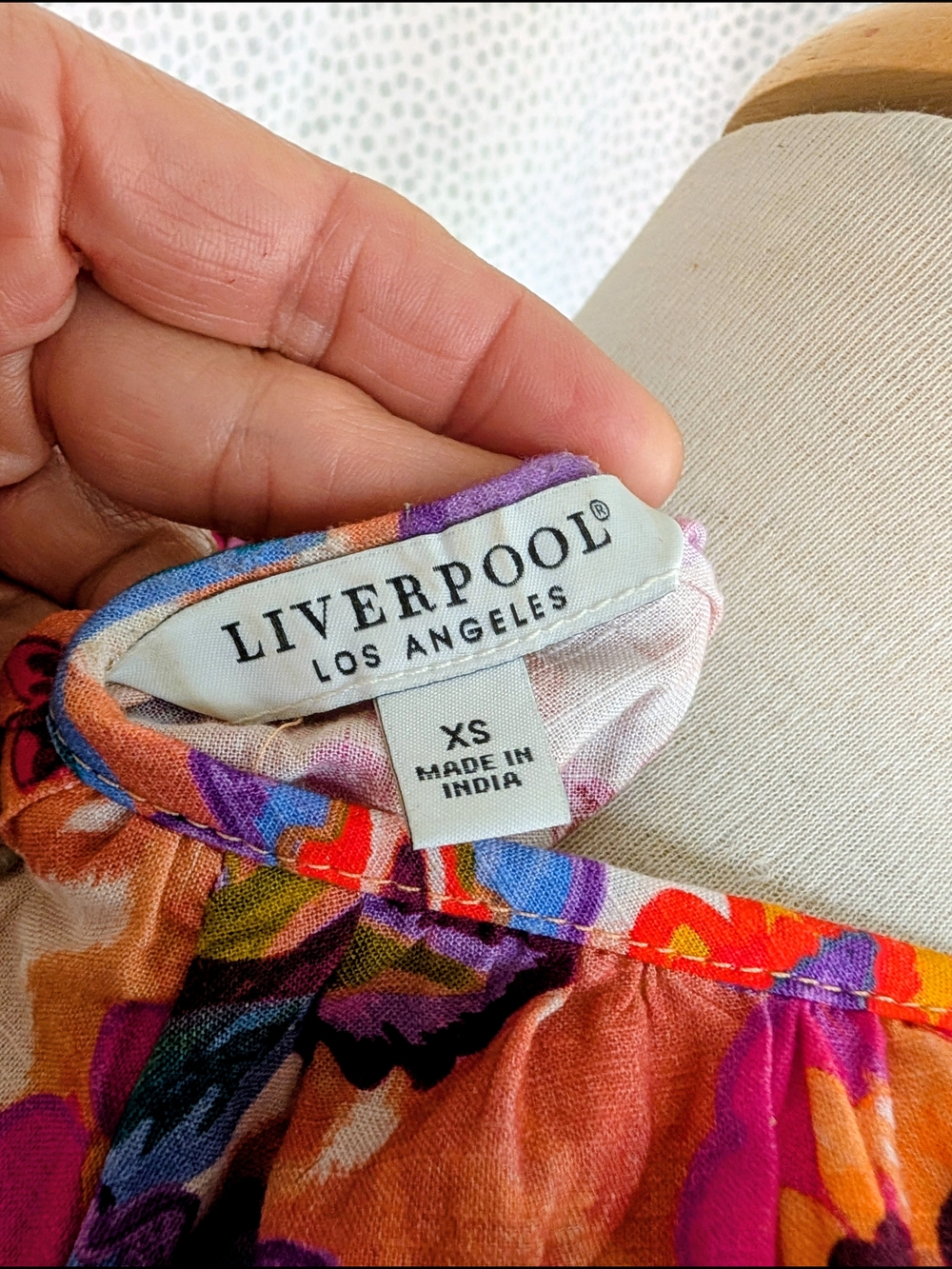 Liverpool Peach Floral Button-Front Top with Pink and Purple Accents - Picture 5 of 5